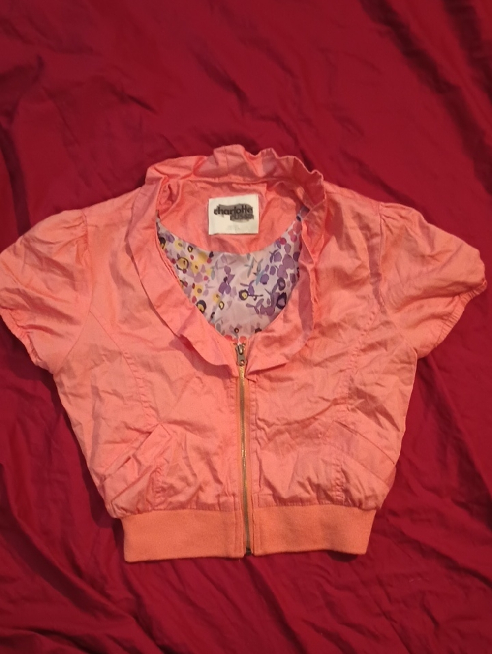 Charlotte Russe Peach Floral Crop Top Spring Summer Jacket Woman's M